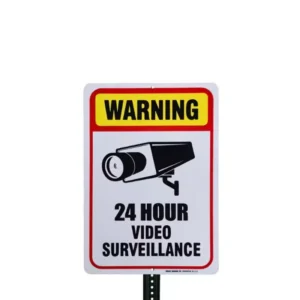 White Warning 24 Hour Video Surveillance Metal Signal Board Custom